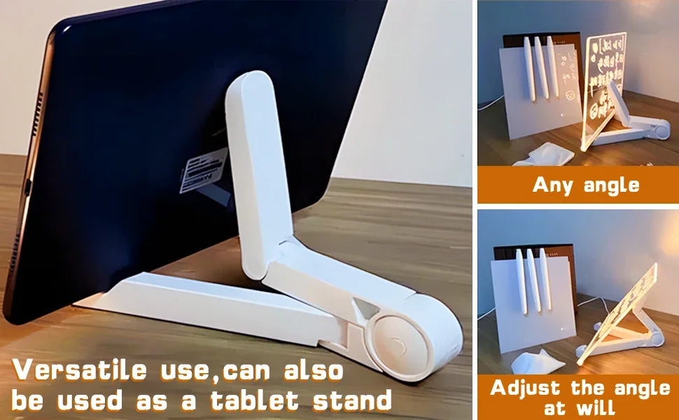 Acrylic Clear Light Up Drawing Board,Glow Erasable Memo LED Magic Board , Kids DIY Toys , with 7 Color Markers Pen and Stand