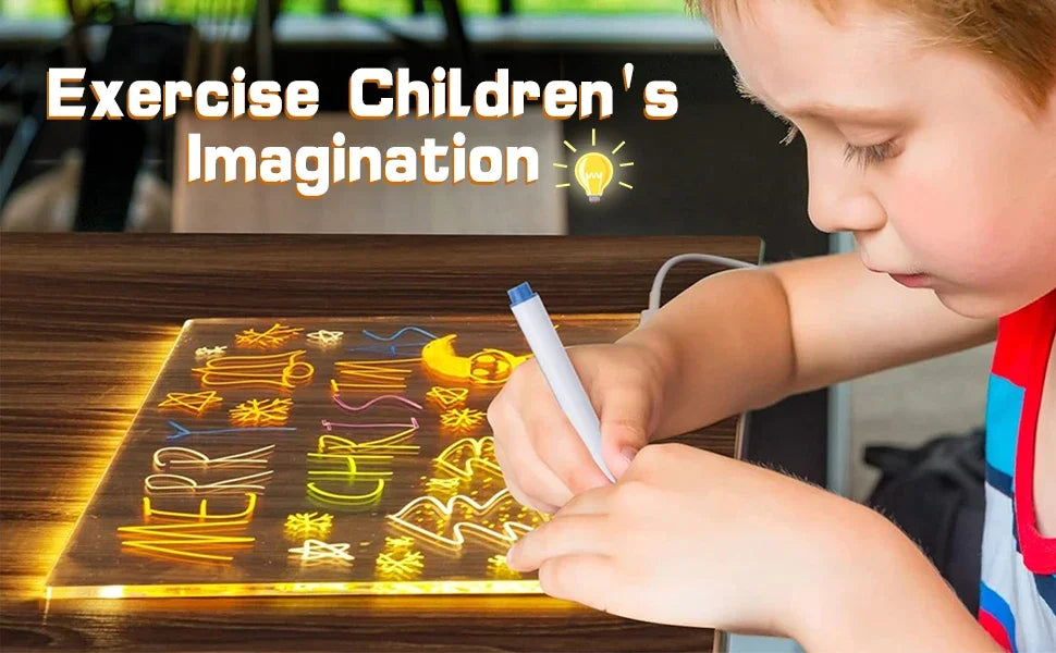 Acrylic Clear Light Up Drawing Board,Glow Erasable Memo LED Magic Board , Kids DIY Toys , with 7 Color Markers Pen and Stand